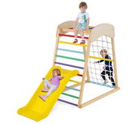 4-in-1 Jungle Gym Wooden Indoor Toddler Playground With Slide-Multicolour