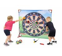 4-in-1 Kids Football Goal Target Game Set - Giant Bullseye Soccer Training Net with Soft Axe Throw, Golf & Sticky Balls, Indoor Outdoor Garden Sports Toy, 136.5 x 92 cm