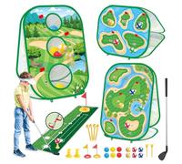 4 In 1 Kids Sticky Golf Games Set With Club, Golf Putting Practice Mat, 3 Sided Golf Chipping Net, Multiple Game Modes, Golf Cornhole Board Set, Outdoor & Indoor Golf Practice
