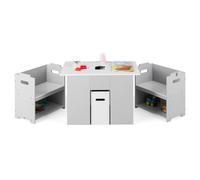 4-in-1 Kids Table & 2 Chairs Set with Under-Table Storage | Space-Saving Desk, Stowaway Chairs, Safe Burr-Free Edges