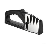 4 in 1 Kitchen Blade Sharpener Multifunctional Non-Slip Sharpener for Knives Scissors and Cartilage Alloy Heads Ergonomic Handle Stable Base Portable Space-Saving Black 22x5x10CM for Home Cooking