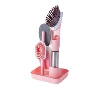 4 in 1 Kitchen Cleaning Brush with Soap Dispenser, Long Handle Dishwashing Scrubbing Tool for Pots, Sinks, Tiles, Range Hoods, and Cookware,(Light red)