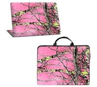 4-in-1 Laptop Accessory Bundle: 10" Portable Laptop Tote Bag + Cut-to-Fit Laptop Skin Sticker & 2 Wrist Pads, Lightweight Computer Carrying Case for MacBook, HP, Dell, Lenovo, Pink Camo Tree