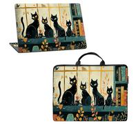 4-in-1 Laptop Accessory Bundle: 12" Portable Laptop Tote Bag + Cut-to-Fit Laptop Skin Sticker & 2 Wrist Pads, Lightweight Computer Carrying Case for MacBook, HP, Dell, Lenovo, Black Cats