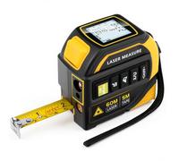 4-in-1 Laser Tape Measure with Cross Line Level & Lock Button Control, Digital Laser Measure 60m/196ft, Auto-Leveling LCD, 5m Tape, Yellow