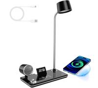 4 in 1 Led Desk Lamp, Desk Light with 3 Color Modes, Time, Wireless Charger, Clock, Speaker, Led Time Display, 360° Rotation, Removable, Bedside Lamp for Home,Desk Office, Bedroom, Reading black