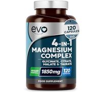 4-in-1 Magnesium Complex Supplements, 120 Capsules | High Strength 1850mg & 389mg Elemental, Chelated with Glycine to Support Sleep, Mood, Energy & Wellness | Vegan, UK Made, 2 Months | EVO NUTRITION