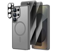 [4 in 1] Magnetic for Samsung Galaxy S25 Ultra Case, 2 Pics Privacy Screen Protectors and 1 Pic Camera Protector, Fit for MagSafe, Military Grade Shockproof Translucent Matte S25 Ultra Cover, Gray