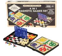 4-in-1 Magnetic Travel Games Set, Folding Board with Ludo, Chess, Draughts and Connect Four, Ages 6+, 2-4 Players