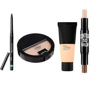 4-in-1 Makeup Set | Compact Two-Way Cake, Foundation, Contour Stick & Eye Pencil | Matte Finish | Full Face Essentials | 15g