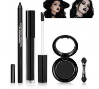 4-in-1 Makeup Set with Black Lipstick, Eyeshadow & Eyeliner for Halloween | Black Makeup Kit For Goth, Vampire Looks,Smudge Proof Long-lasting, Suitable for Halloween Cosplay Goth Witch Makeup