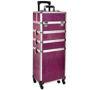 4 in 1 Makeup Trolley on Wheels Vanity Case Makeup Case Organiser Storage Hairdressing Trolley Nail Technician Polish Organiser Box Purple
