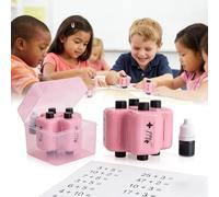 4 in 1 Math Roller Stamp,Math Stamp Roller, Randomized Addition/Subtraction/Multiplication & Fill-in-the-Blank Practice, Roller Digital Teaching Stamps with Refill Ink, Classroom & Home Use (Pink)