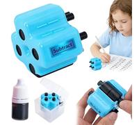 4 in 1 Math Roller Stamp Set - Addition Subtraction Multiplication Division Practice Tool, Reusable Math Roller Stamp with Adjustable Knob for Kids Preschool & Elementary Learning (Blue)