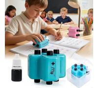 4 in 1 Math Roller Stamp Set, Addition Subtraction Multiplication & Division, Upgraded Educational Maths Practice Tool for Kids, Randomized Arithmetic Teaching Stamps (Blue)