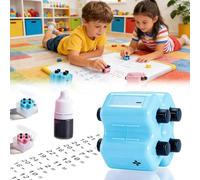 4 in 1 Math Roller Stamp Set - Addition Subtraction Multiplication & Fill-in-the-Blank Practice with Refill Ink - Reusable Educational Tool for Classroom Homeschool Learning (Blue)