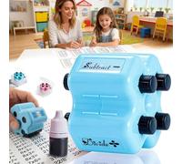 4-in-1 Math Roller Stamp Set - Reusable Educational Tool for Addition, Subtraction, Multiplication, Division Practice for Kids, Fun Learning Toy for Teacher and Elementary Students (Blue)