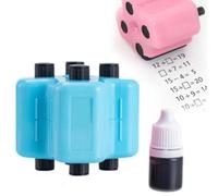 4 in 1 Math Roller Stamp Set, Roller Digital Teaching Stamp, Addition, Subtraction, Multiplication & Fill-in-The-Blank Practice Tool for Kids, Classroom & Home Use (Blue)