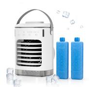 4-in-1 Mini air conditioner, Small air conditioning unit, USB Portable Air Cooler Fan, Ice Box Fan with 2 Pieces Ice packs for Cool Box, Humidifier Function, Lowers the Temperature for Bedroom