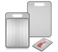 4 in 1 Miracle Melt Defrosting Board, Defrosting Tray Double Sided As Chopping Board with Grater, Sharpener, Fast Thawing of Frozen Food & Meat, 14.4x9.8 Inch, Grey