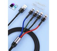 4 in 1 Multi Charger Cable [1.8M] Multiple USB Cable Nylon Braided with Micro USB Type C Lightning Charging Cable Connector for iPhone, Android Galaxy, Huawei, Nexus, Nokia,LG, Sony, PS4/5