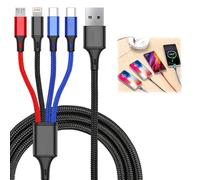 4-in-1 Multi Charging Cable, 1.3m Long Dual Nylon Braided Fast Charger with Dual, USB-C, Micro USB Ports for iPhone, Samsung Galaxy, Huawei, and More - Quick Charge & Data Sync