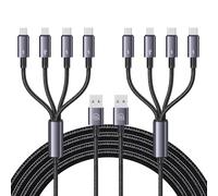 4-in-1 Multi Charging Cable 4FT - Nylon Braided USB Cord with Type C/Micro/L Connectors for Cell Phones/Tablets/Earphone- 2Pack