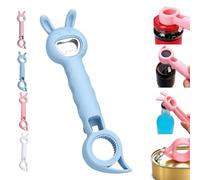 4-in-1 Multi-Function Bottle Jar Opener and Beer Cap Remover Tool (Blue) | Non-Slip Grip, Weak Hands Support, Pull Tab Hook, Vacuum Lid Pry, Portable Kitchen Utensil