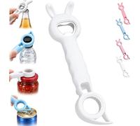4-in-1 Multi-Function Bottle & Jar Opener, Cap Crack Can Opener (White) | Bunny Shaped Bottle Jar Opener, Multifunctional Bottle Cap Opener, Twist Cap Opener, Household Non-slip Gadget
