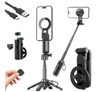 4-in-1 Multifunctional 360° Rotation Magnetic Selfie Stick, 2025 New Extendable Magnetic Tripod with Bluetooth Remote, Portable Travel Selfie Stick with Fill Light for Video Recording (1Pcs)