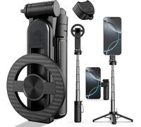 4-in-1 Multifunctional 360° Rotation Magnetic Selfie Stick, Mini Portable Extendable Phone Tripod with Remote and Metal Ring for iPhone & Android, for Travel Vlog Live Streaming