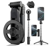 4-in-1 Multifunctional 360° Rotation Magnetic Selfie Stick, Mini Portable Extendable Phone Tripod with Remote and Metal Ring for iPhone & Android, for Travel Vlog Live Streaming (Black)