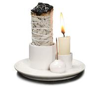 4 in 1 Multifunctional Ceramic Incense and Candle Holder with Ash Catcher Tray Suit for Burning White Sage, Palo Santo Sticks (White)