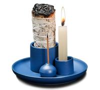 4 in 1 Multifunctional Ceramic Incense and Candle Holder with Ash Catcher Tray Suit for Burning White Sage, Palo Santo Sticks (Royal Blue)