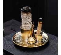 4 in 1 Multifunctional Ceramic Incense and Candle Holder with Ash Catcher Tray Suit for Burning White Sage, Palo Santo Sticks
