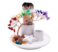 4 in 1 Multifunctional Ceramic Incense Burner Holder with 7 Clarks Crystal Tree for Burning Palo Santo Stick, Sage, Candle, Incense Sticks (white)