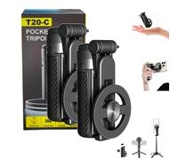 4-in-1 Multifunctional Magnetic Selfie Stick, 2025 New 360° Rotation Extendable Aluminum Tripod, with Wireless Bluetooth Remote, Small Portable Pocket Selfie Stick for IPhone/Android (Black2PCS)
