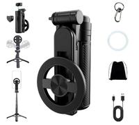 4-in-1 multifunctional magnetic selfie stick, 360° rotating mobile phone tripod, wireless Bluetooth remote control, portable telescopic magnetic selfie stick, travel universal mobile phone holder