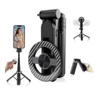4-in-1 Multifunctional Magnetic Selfie Stick,360° Rotation Phone Tripod with Wireless Remote,Portable Extendable Mag Tripod,for Video Recording & Vlog,Portable Pocket Size for iPhone & Android（Black）