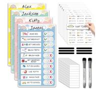 4 in 1 Namable Chore Chart for Kids, Dry Erase Morning/Bedtime Routine Chart for Kids for Refrigerator, Magnetic Visual Schedule for Kids Toddlers to Do List Checklist for Multiple Kids