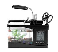 4 in 1 Novelty Pen holder with Mini Aquarium, Alarm Clock Function and LED Lamp. Suitable for Desktop Decoration. Suitable als Gift for friends, Family members(black)