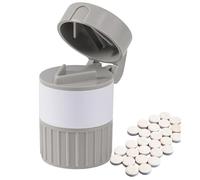 4-in-1 Pill Crusher Pill Grinder Pills Cutter with Storage Box Stainless Steel Grinding Head Pills Grinders Splitter Portable Tablet Fine Powder Press for Family Kid Pet Elderly, Simple Gray
