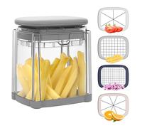 4-in-1 Potato Chipper & Cutter with 4 Blades, French Fry Cutter for Potatoes, Manual Food Dicer Slicer for Wedge, Straight, Wavy Fries, Vegetable Fruit Chopper for Carrot Apple Onion