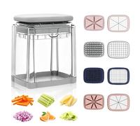 4-in-1 Potato Chipper & Cutter with 4 Blades, Kitchen Food Chopper, Vegetable Fruit Salad Cutter, Manual Food Dicer Slicer for Wedge, Straight, Wavy Fries, Slicer Dicer Spiralizer with Container