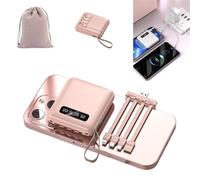 4-in-1 Power Bank Fast Charging, Portable Charger Compatible with All Devices, Mini Travel Battery Pack with Detachable Cables, 20000mah Small Chubby Powerbank for Cell Phone & Laptop