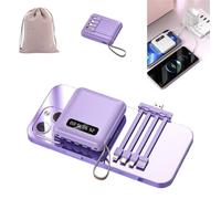 4-in-1 Power Bank Fast Charging, Portable Charger Compatible with All Devices, Mini Travel Battery Pack with Detachable Cables, 20000mah Small Chubby Powerbank for Cell Phone & Laptop