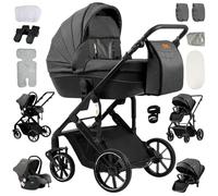 4 in 1 Pram,Pushchair with Thick Padding for Warmer Sleep,Travel Stroller with Adjustable Height Push Handle,Baby Buggy Aluminium Frame(Deepgrey)