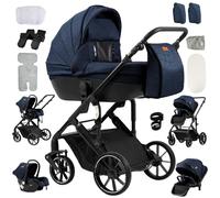 4 in 1 Pram,Pushchair with Thick Padding for Warmer Sleep,Travel Stroller with Adjustable Height Push Handle,Baby Buggy Aluminium Frame(Blue)