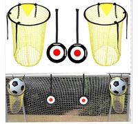 4-in-1 Professional Soccer Training Target Net Set - 2 Top Bins Football Targets & 2 Hanging Targets, Top Corner Net, Yellow Mesh with Red Bullseye, Portable Goal Shooting Accuracy