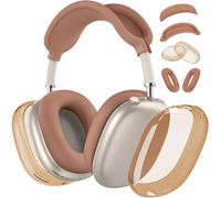 【4 in 1】 Protective Kit for AirPods Max Case Cover, Clear TPU Ear Cups Cover + Silicone Ear Pads Case + Headband Covers, Transparent Silicone Accessories for Apple AirPods Max USB-C (2024/2020), Dune